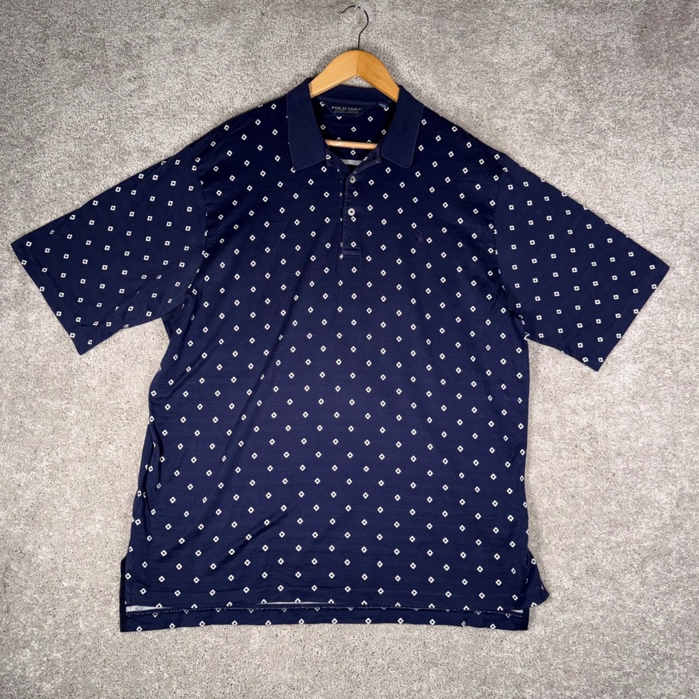 Polo Golf Ralph Lauren Men's XL Navy Blue Geometric‎ Pima Cotton Polo Shirt